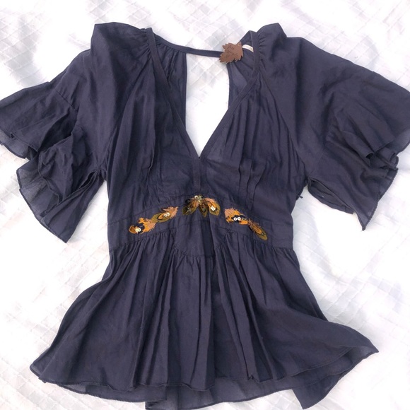 Free People Tops - EUC Free People flouncy indigo blue Small shirt